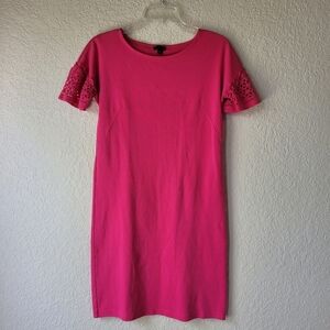 Talbots Shift Dress Women Petite Knit Knee Length Pink Cut Out Short Sleeves